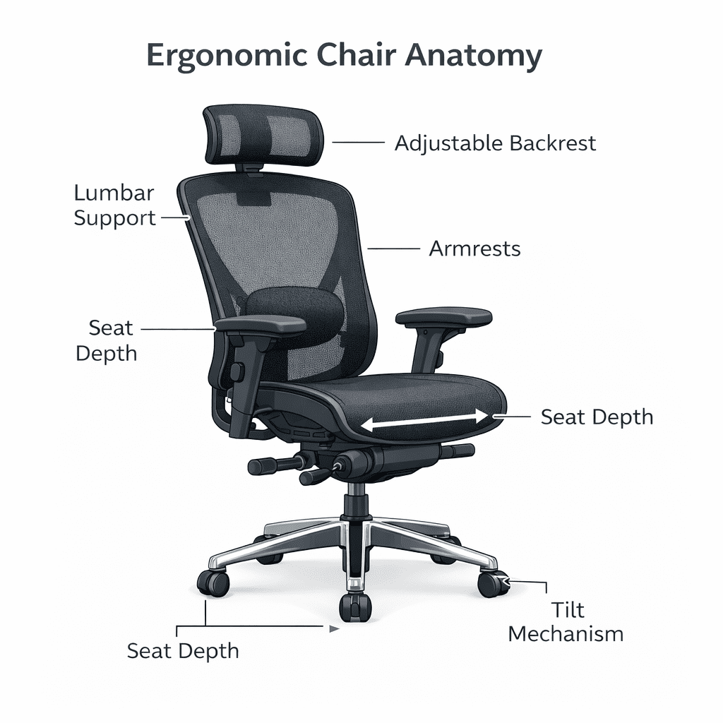 ergonomic chair features for posture support and comfort