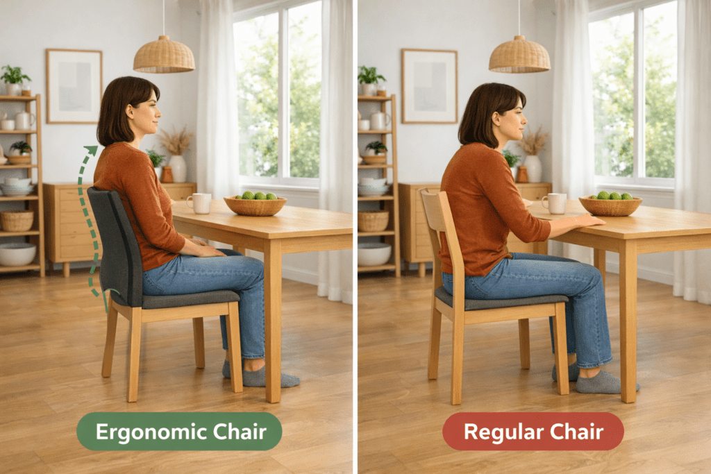 Ergonomic dining chair compared to regular dining chair