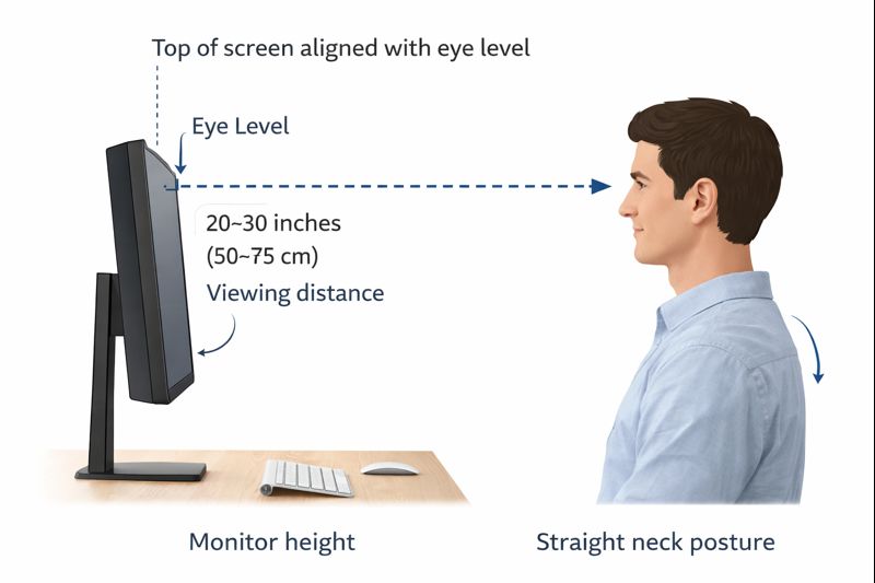 ideal monitor height eye level diagram