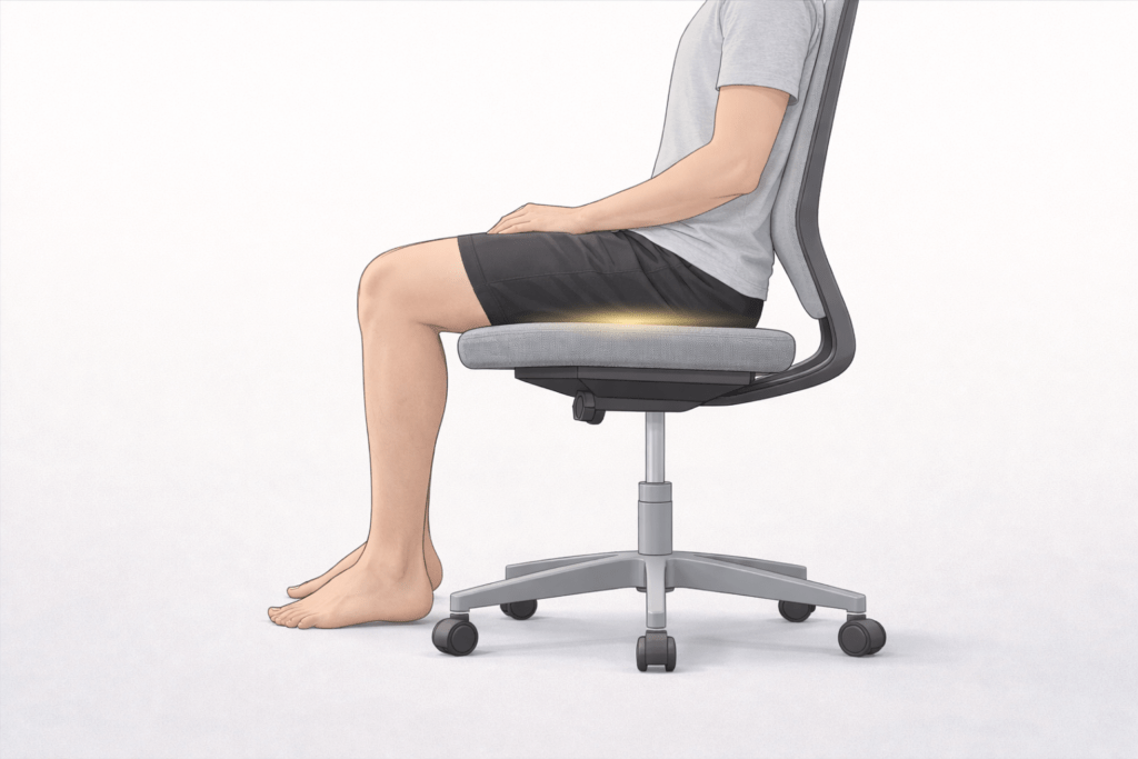 Correct seat depth showing small gap between chair edge and back of knees