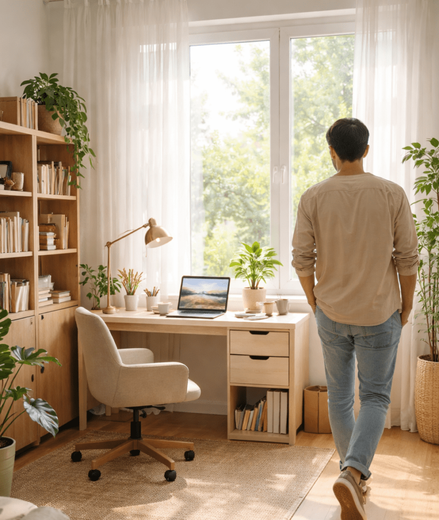 Office worker walking during short break to prevent back stiffness