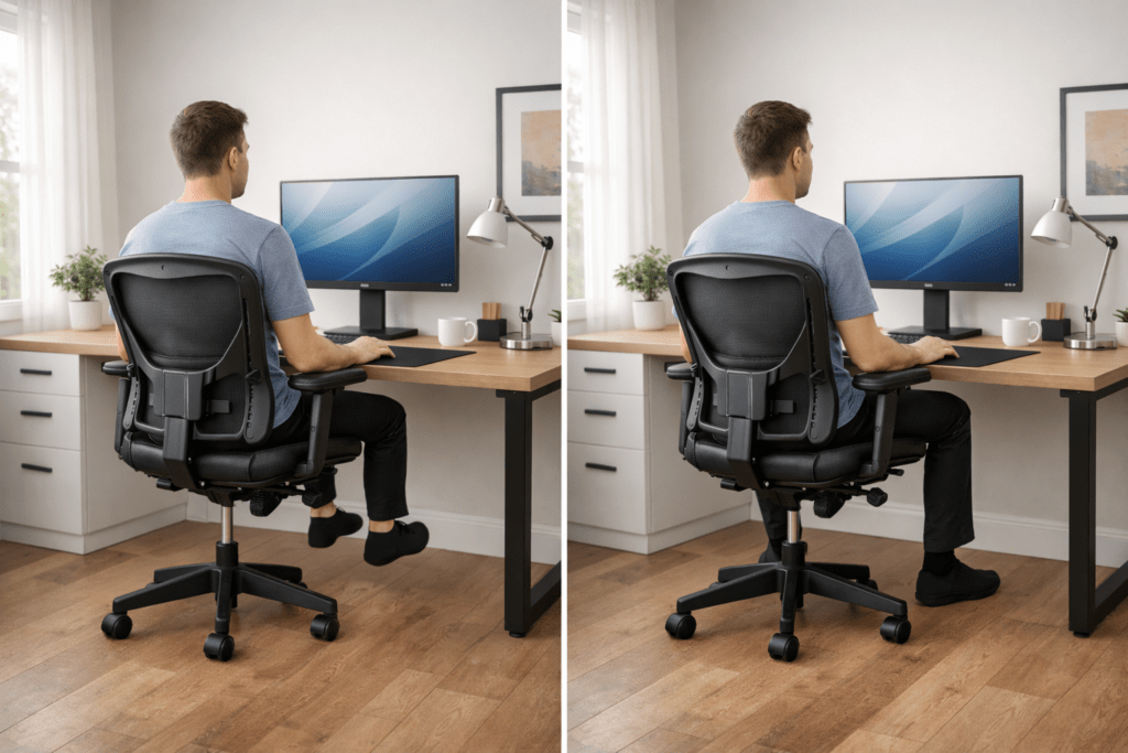 office chair too high causing thigh pressure compared to correct chair height