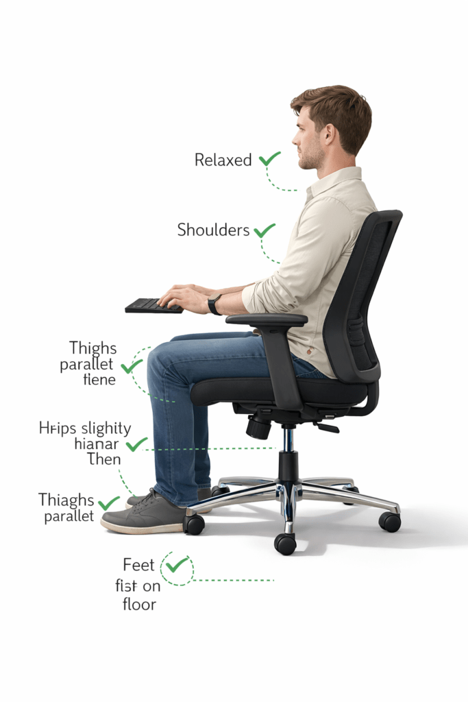 healthy office chair height posture checklist