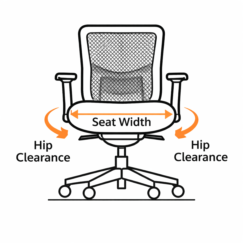 chair seat width measurement with space on both sides of hips