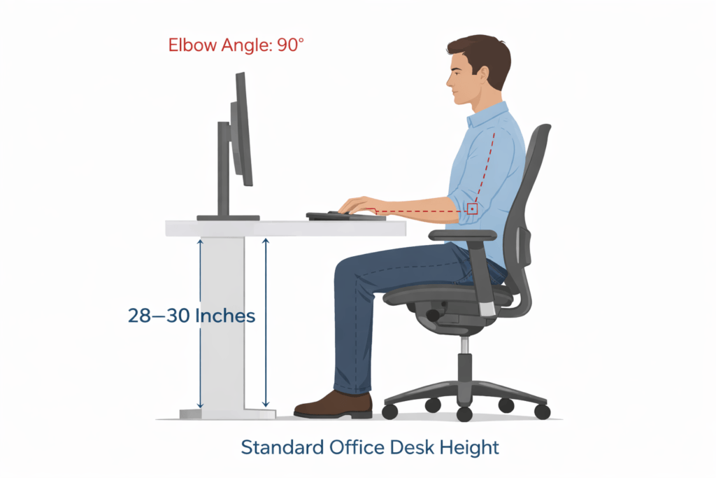 keyboard height aligned with elbow for typing