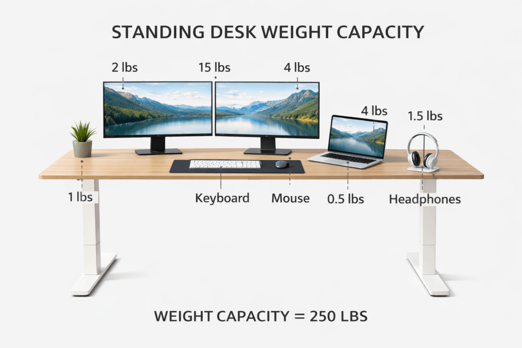 standing desk weight capacity for multiple monitors