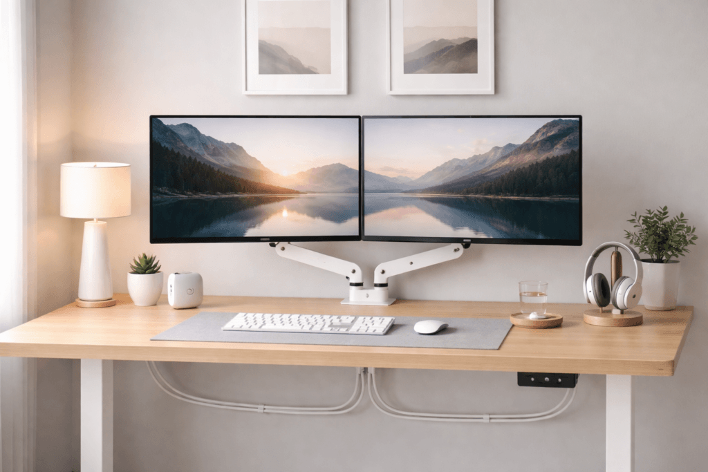 monitor arms on standing desk for multiple monitors