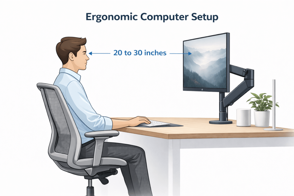 monitor viewing distance 20 to 30 inches diagram