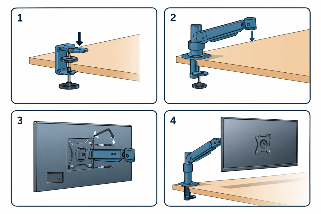 monitor arm installation desk clamp setup