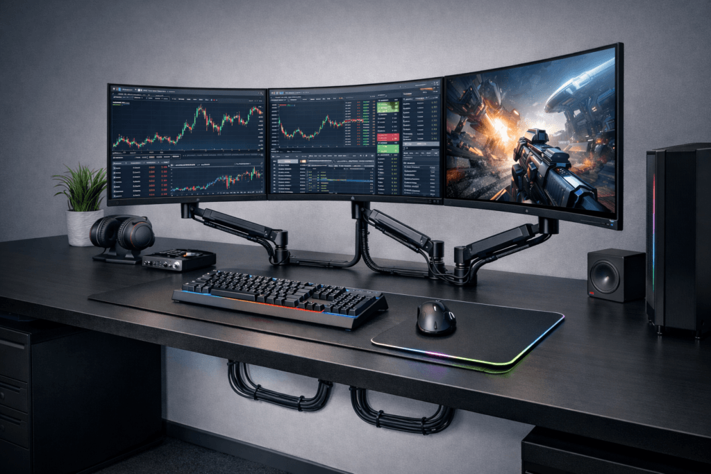 monitor arm cable management desk setup
