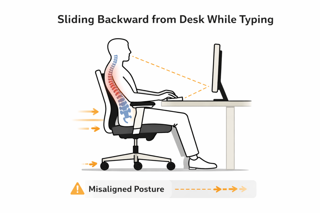 rolling chair posture sliding away from desk