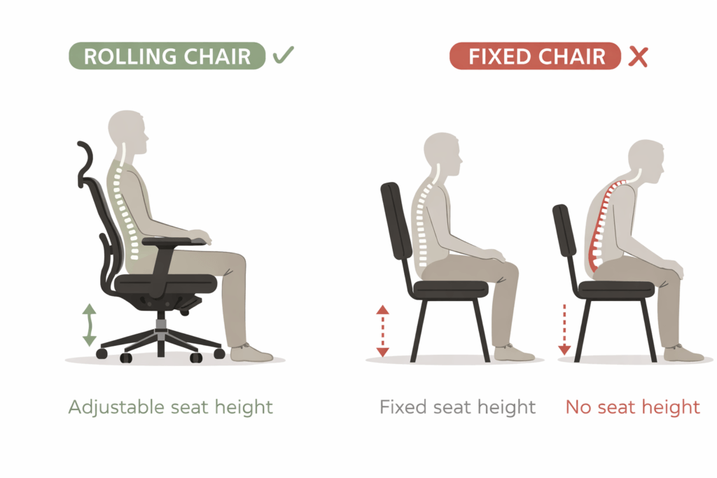 casters vs fixed chair posture comparison