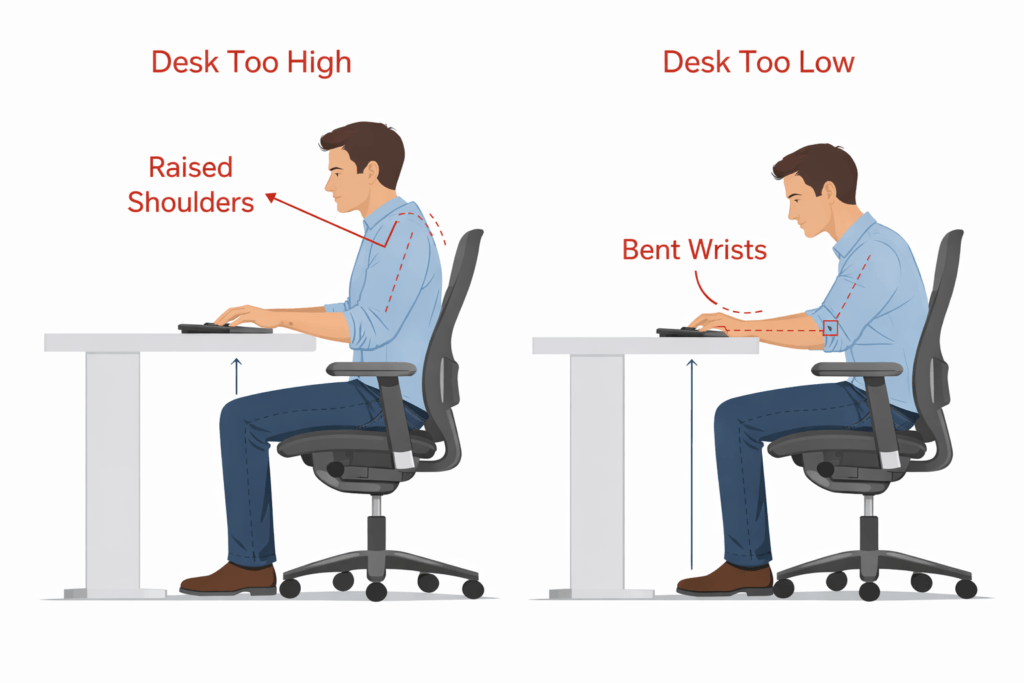 desk too high vs desk too low typing posture