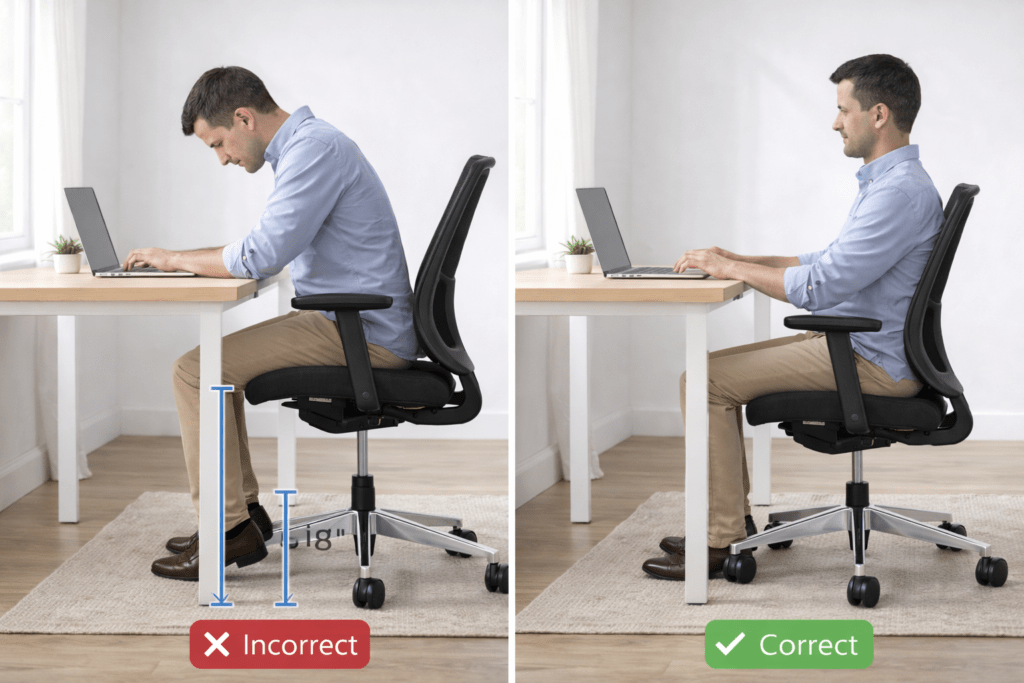 Chair too high causing poor posture and discomfort