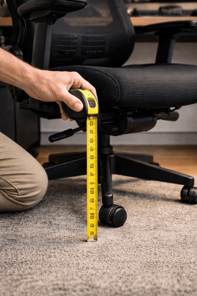 Measuring chair seat height with measuring tape