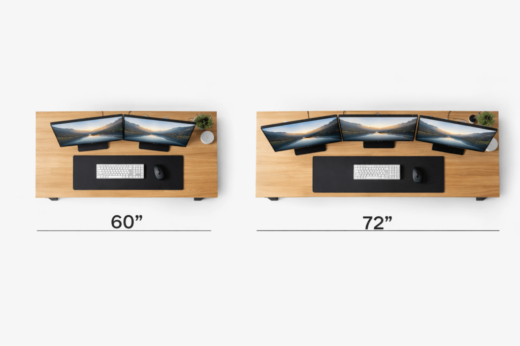 desk width comparison for two and three monitor setup