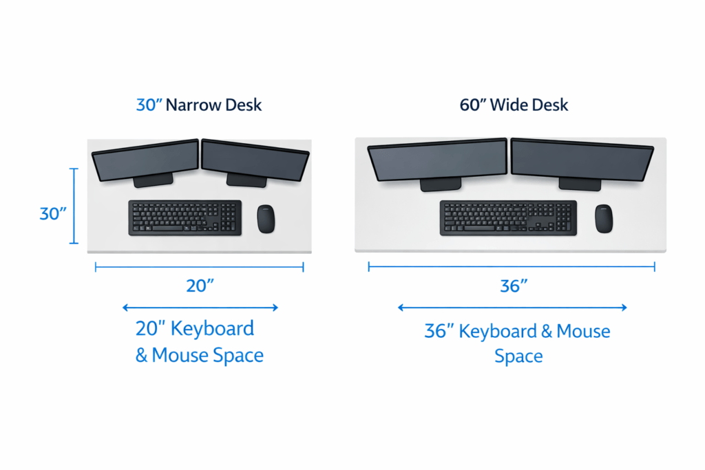 Wide desk vs narrow desk comparison for dual monitor setup
