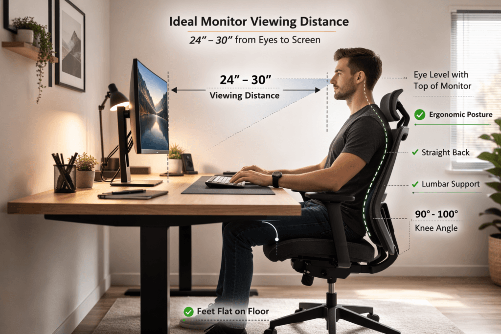 desk depth showing correct monitor viewing distance