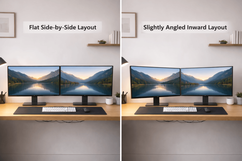 dual monitor layout with angled inward setup