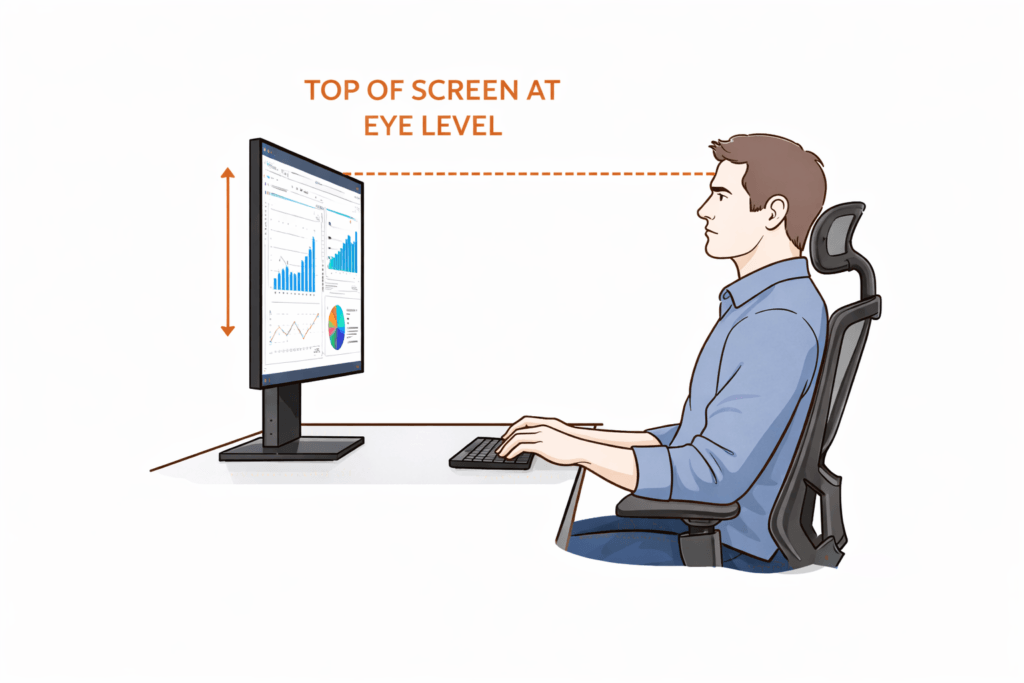 correct monitor height eye level diagram
