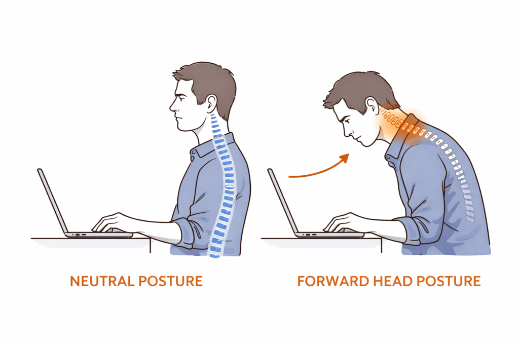 forward head posture laptop setup diagram