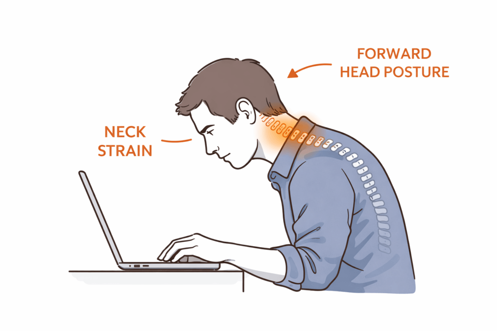 laptop posture problem neck bending diagram