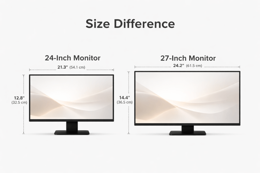 difference between 24 inch and 27 inch monitor size