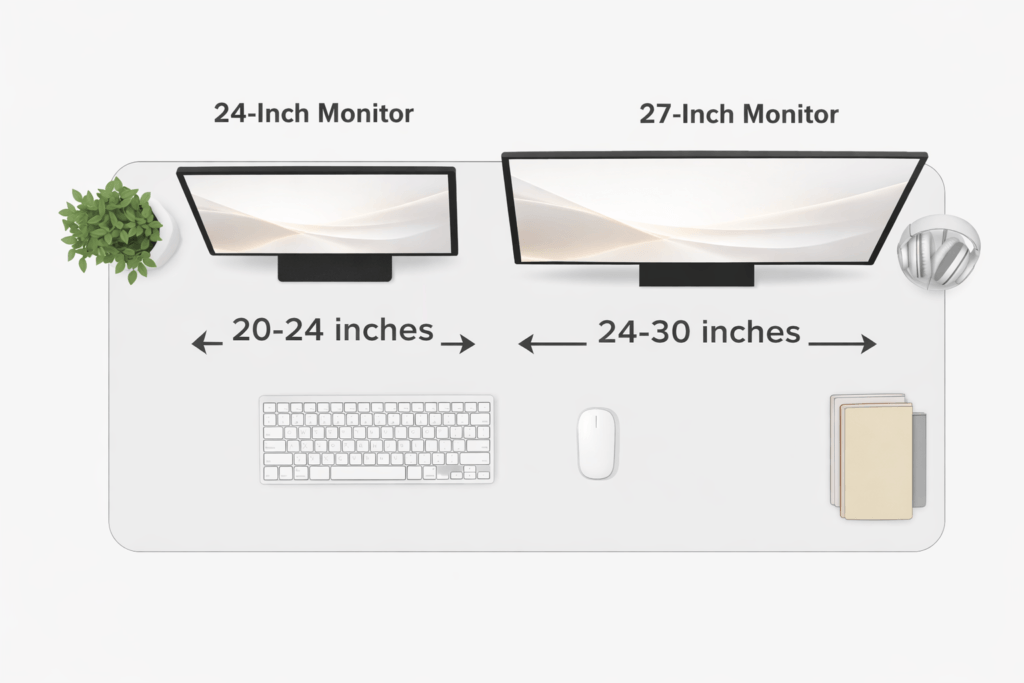 ideal viewing distance for 24 and 27 inch monitor setup