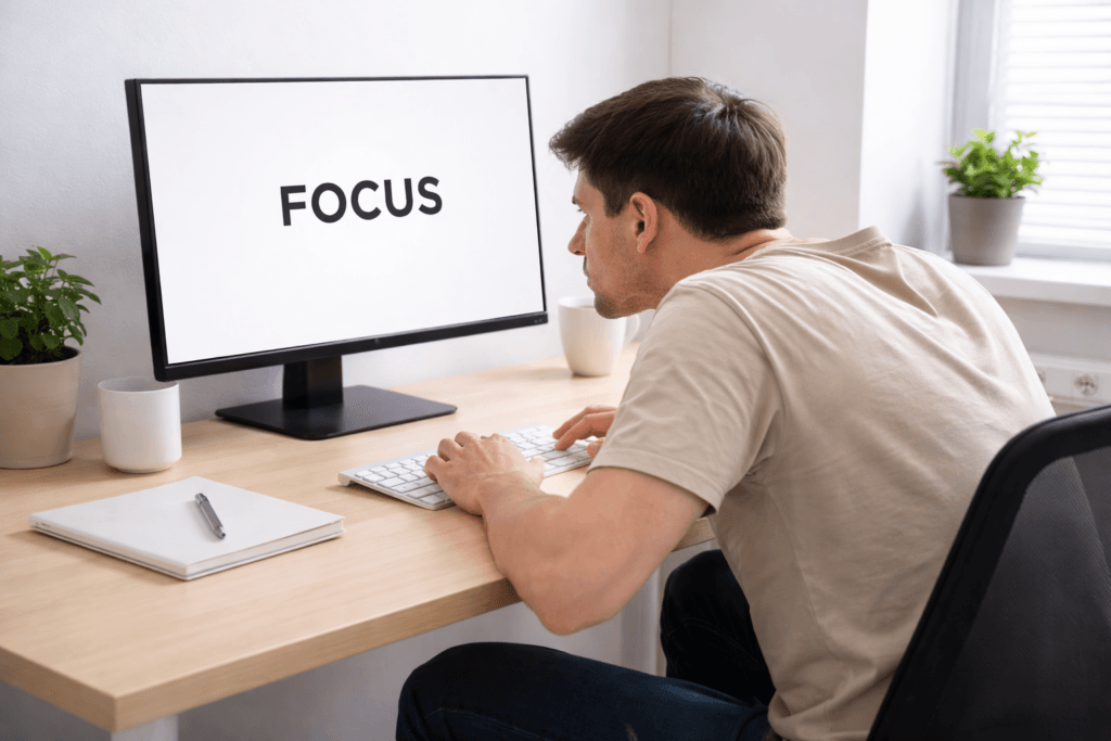 bad monitor setup causing eye strain and neck pain