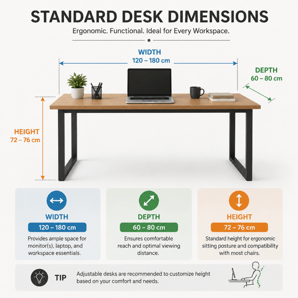 Standard desk dimensions infographic