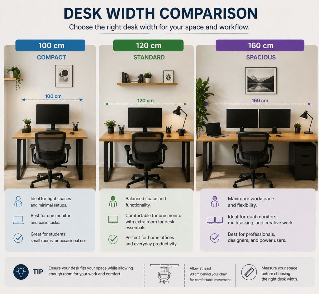 Comparison of common desk widths