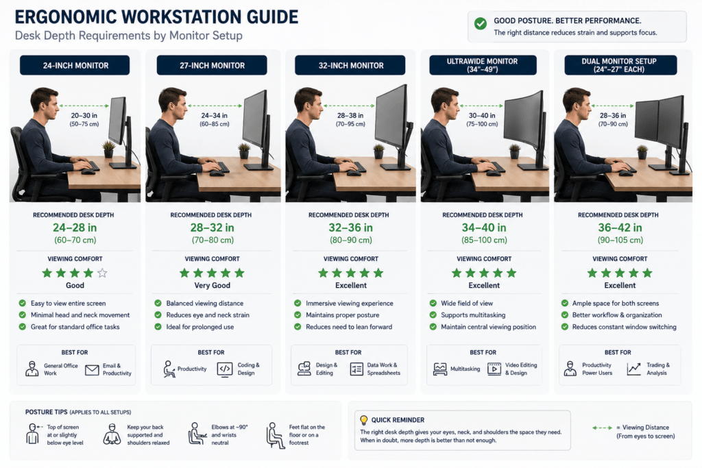 Desk Depth for Different Monitor Sizes