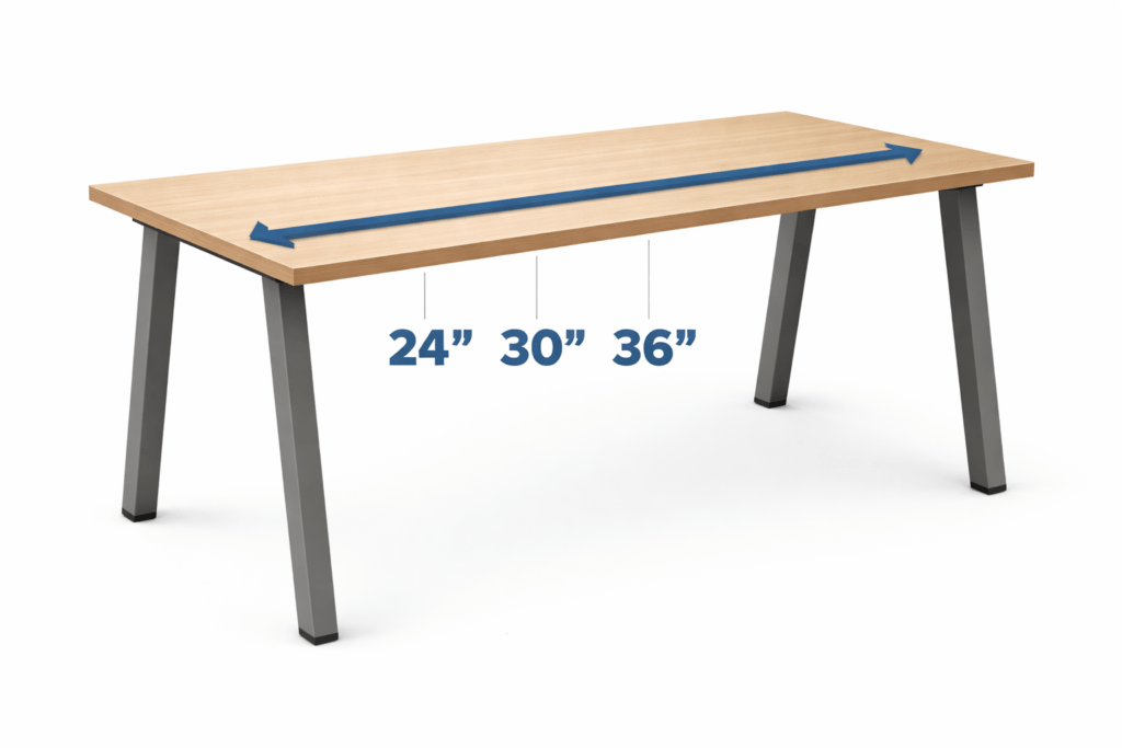desk depth measurement diagram inches and cm
