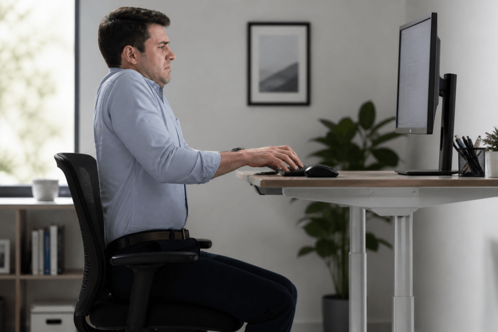 desk too high causing shoulder and wrist strain posture