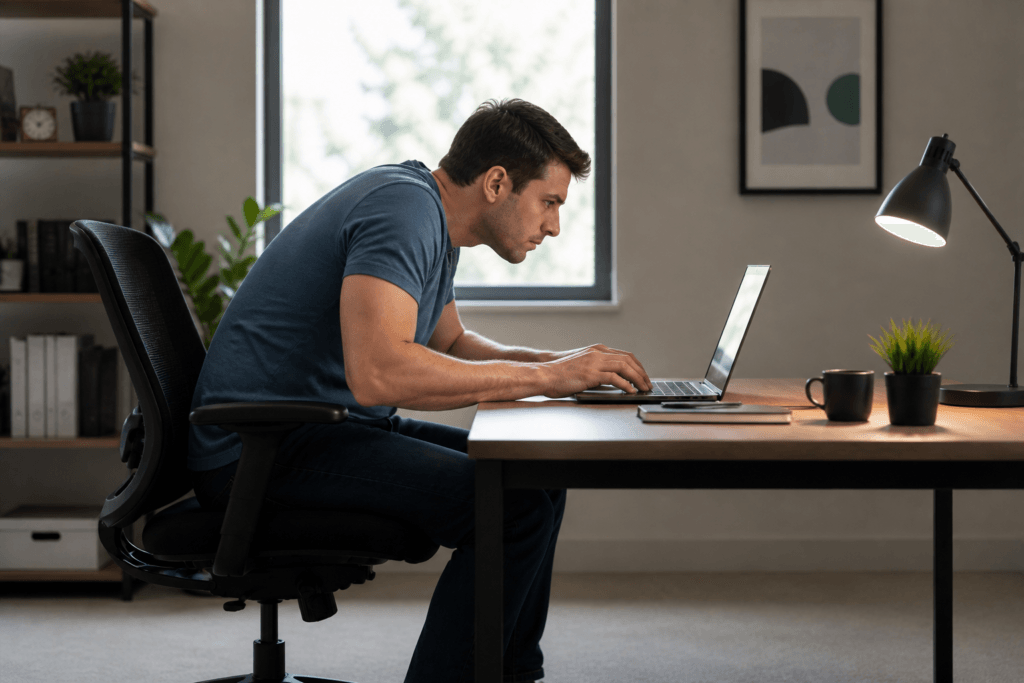 desk too low causing slouching and lower back pain