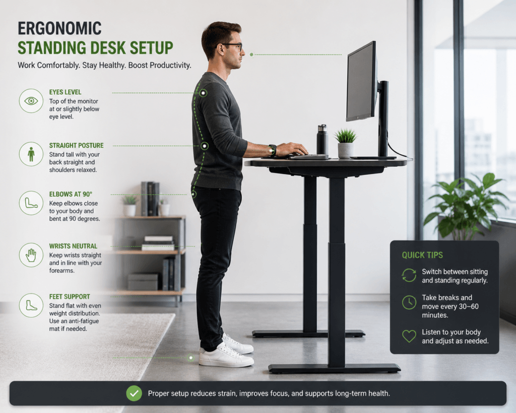 standing desk correct height ergonomic setup posture