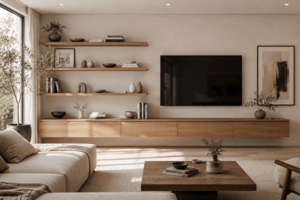 Extend the TV Wall With Floating Shelves