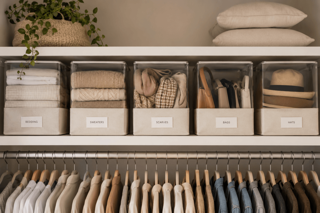A bin system organized by category