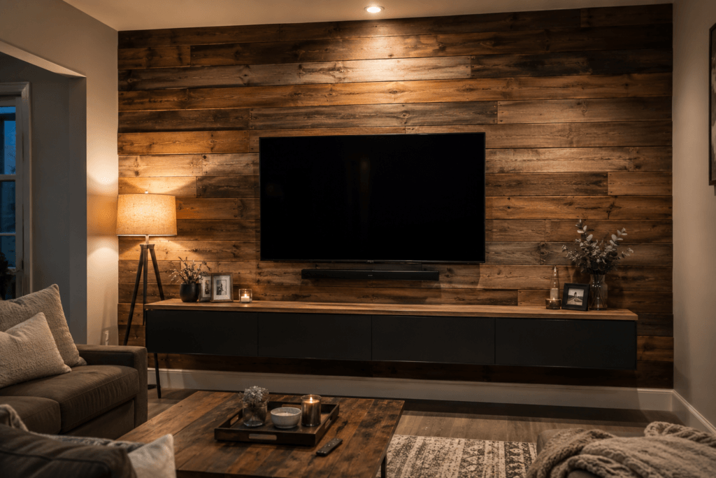 Horizontal Reclaimed Wood Behind TV