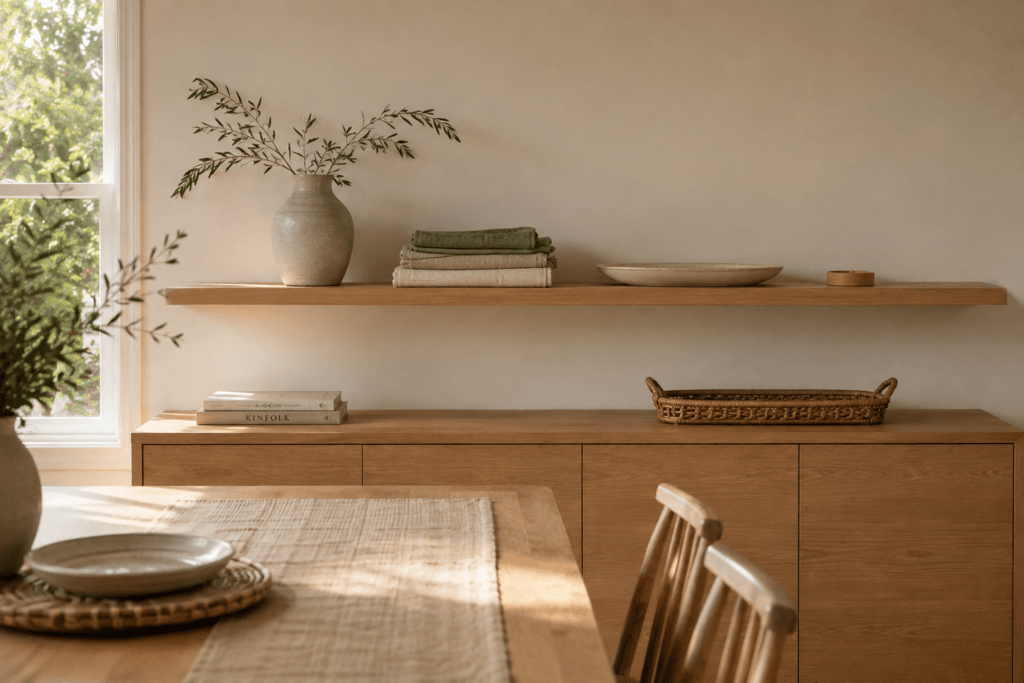One long shelf positioned above the sideboard