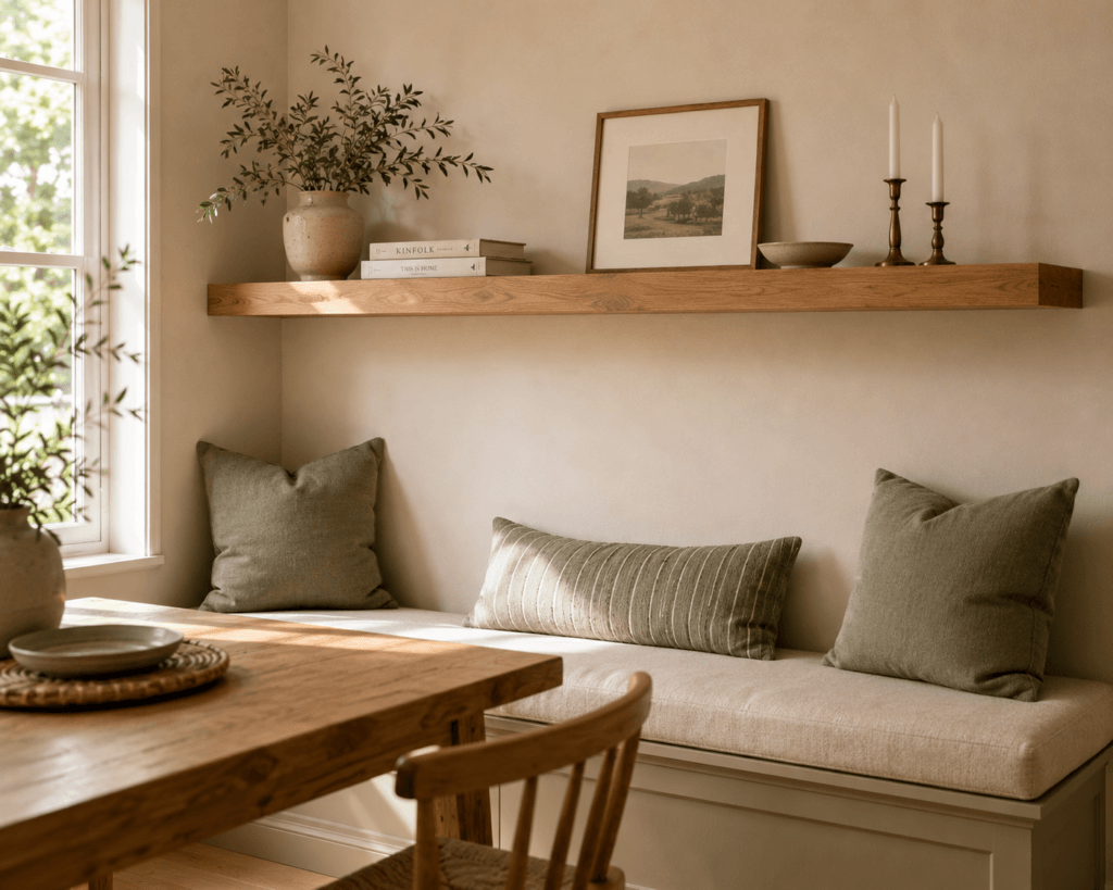 Shelves made of thick timber for serving trays