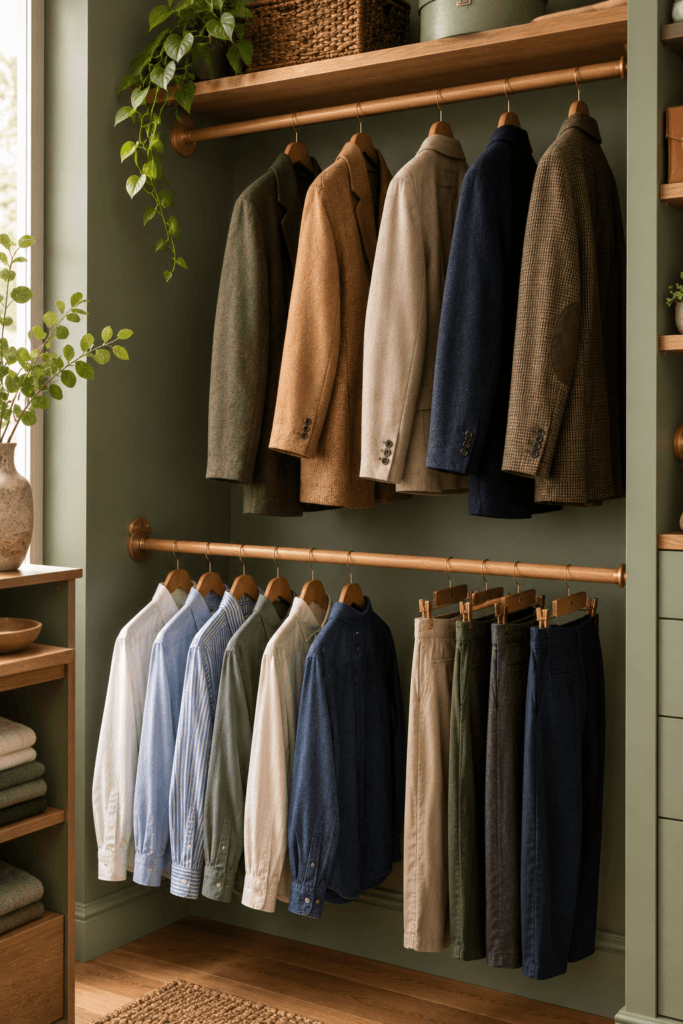 The double-hang rods are sized to reach, not based on symmetry.