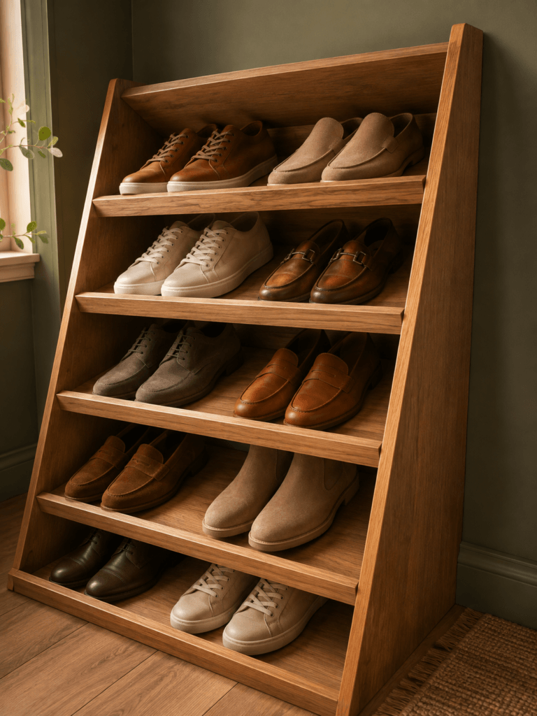 Angled Shoe Shelves Which You Do Not Need to Bend to See