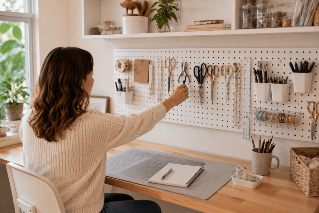 Pegboard With Adjustable Hooks
