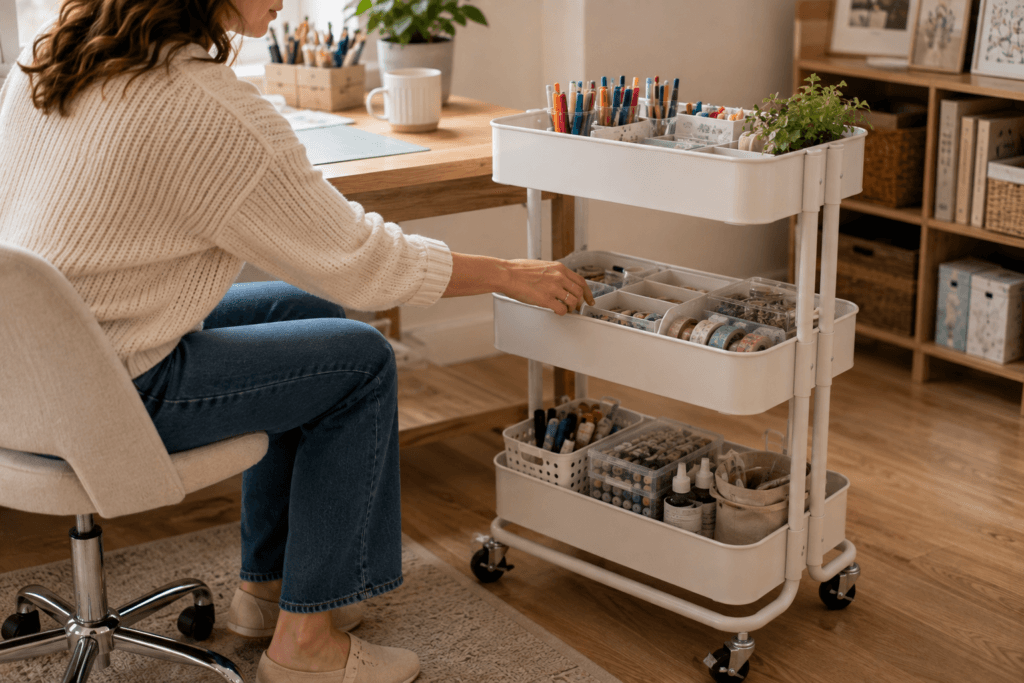 Rolling Cart Instead of a Fixed High Shelf