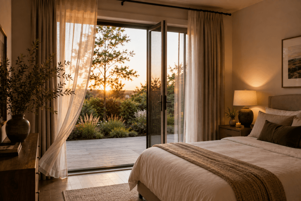 Sliding Door with a Built-In Screen for Cross-Ventilation